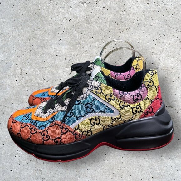 Gucci Rython GG Multicolor Monogram Canvas Men's Sneakers - Picture 3 of 13